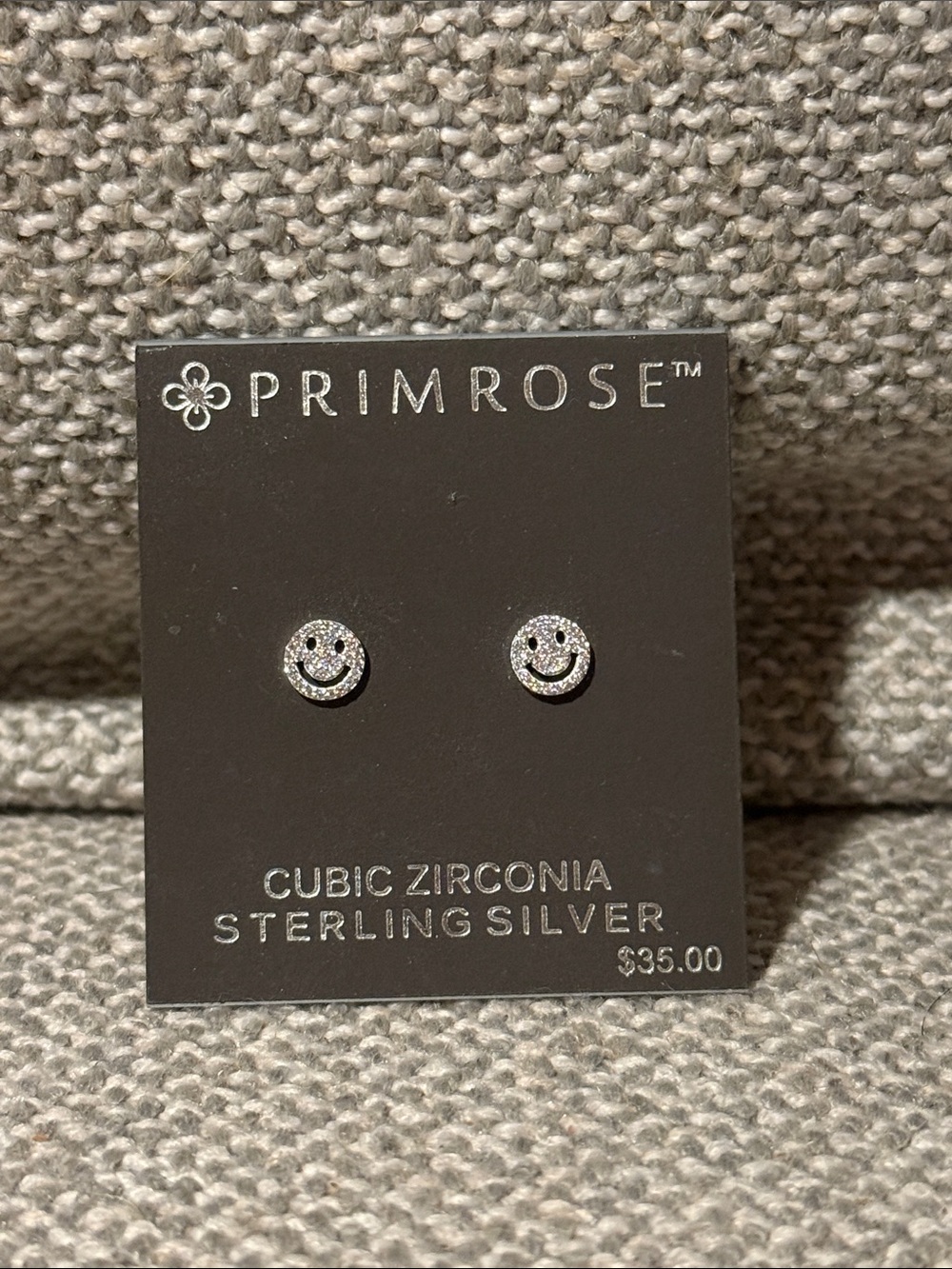 Primrose Sterling Silver Cubic Zirconia Smiley Stud Earrings - Silver